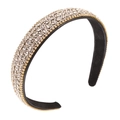 Sparkling clear crystal rhinestones on a gold wide headband with black velvet lining - White Rhinestone on Gold Base / White Zircon