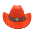Hellorangener Western-Cowboyhut aus Wildlederimitat mit Ethno-Perlenband und Fransen - Einheitsgröße / Orange