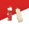 Ciondolo gatto portafortuna con smalto rosso e retro in metallo dorato per gioielli fai da te - 1 Pezzo Gatto della Fortuna Portare Ricchezza e Tesori 15x42mm