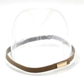 Close-up of brown PU leather hat band with golden rectangular metal buckle detail - 34 Khaki Gold Buckle