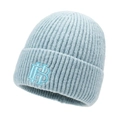 Berretto in maglia a coste grigio-blu chiaro da uomo con ricamo HB e fodera - Blu
