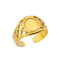 Adjustable gold plated stainless steel ring with round face and hollow grid band design - Hollow Grid / Gold