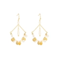 Bohemian gold chain earrings with elegant white resin beads and small circular charms - Gold White