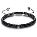 Natural black agate and magnetic stone bracelet with cylinder beads and adjustable cord - Black Hematite Abacus Bead Style (Style-7)