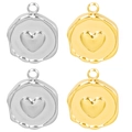 Gold and silver stainless steel heart seal charms in disc shape for jewelry making - Wax Seal Heart - Mixed