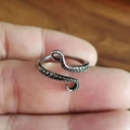Adjustable punk style octopus tentacle ring in vintage silver finish with sucker detail - Octopus Tentacle 3