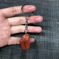 Natural red raw crystal stone keychain with silver metal ring and chain for bags - Red Jasper