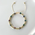 Minimalist 18k gold plated bracelet with colorful crystal cube beads and adjustable cord - AB Color