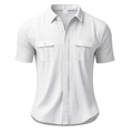 Men's white short sleeve linen blend shirt with pocket in a loose casual fit - S / White