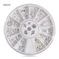 Silver metal nail art set with sea shells and starfish in a 12-slot storage wheel - Silver Sea Creatures Metal Charms (sp0270)