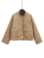 Detailed macro view of the gold sequin tweed jacket texture and collar detailing - XS / Original Large Sequins / Gold