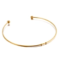 Golden stainless steel choker necklace featuring C-shape open design and dual beads - Gold Necklace (KN107085-Z)