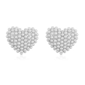 Detailed view of elegant heart-shaped earrings featuring dense white pearl embellishments - Silver Heart