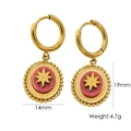 Bohemian gold stainless steel earrings with rose red enamel and star pattern - Rhodonite
