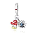 S925 Sterling Silber Weihnachtscharm mit rotem Emaille-Handschuh und Schneeflocke - Weihnachtshandschuh Schneeflocke (0079)