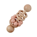 Baby beech wood rattle toy with soft pink silicone beads for teething and sensory play - 84# Light Pink