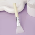 Silicone face mask brush with cream yellow handle and translucent white fan-shaped head - Slanted Tail Style A / Yellow