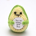Handmade knitted avocado doll with You've totally guac this message card - Avocado Sprout Green Y Card
