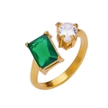 Detail von 18k vergoldetem Titanstahlring mit grünen und weißen Zirkoniasteinen - Rechteckig + Birne / Gold/Grüner Zirkonia