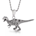 Ciondolo Tyrannosaurus Rex retrò in acciaio al titanio argento con catena a fune - Stile Tyrannosaurus Rex (KP55867-BD)