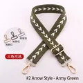 Detailed view of adjustable army green bag strap with white arrow jacquard and metal clips - Army Green