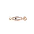 Macro shot of rose gold fish connector with white rhinestones and blue evil eye detail - Gold Fish / 10 Pieces Pack