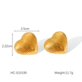 Textured 18K gold plated heart stud earrings in polished stainless steel finish - Heart Vertical Striped Stud Earrings (HC-E10195)