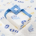 Soft cotton gauze baby blanket featuring blue whale and nautical cartoon prints - 6-Layer Wide Edge 110*110cm / Seagull Captain