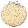 Bulk 4mm cream-colored acrylic round candy beads in a decorative silver bow plate - Apricot