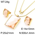 Golden snake chain jewelry set with champagne square gemstone necklace and earrings - Gold Pink (KS225767-GC)