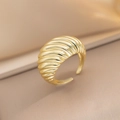 18K gold plated croissant dome ring with a ribbed adjustable open band design - Threaded Croissant Open Style / Gold (671)