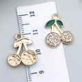 DIY gold cherry charms with red enamel and sparkling rhinestones for jewelry making - Drip Oil White Stone Cherry (23403)