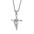 Silver flower and leaf pendant necklace with twist chain on white background - March / Steel