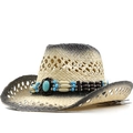 Cappello da cowboy in paglia western con fascia in turchese e tesa sfumata per spiaggia e sole - Nero Riso