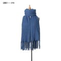 Thick navy blue winter scarf featuring textured loop yarn and chunky fringe tassels - 190x50+15cm / Denim Blue