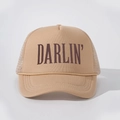 Cappellino trucker kaki con stampa DARLIN', fronte in schiuma e rete traspirante - Cachi