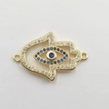Gold plated Hamsa hand pendant with blue and clear cubic zirconia for jewelry making - Hamsa Hand Evil Eye XJ0003
