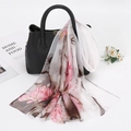 Elegant long georgette scarf with pink floral patterns draped over a black leather handbag - 160*50CM / YSY071-4# White