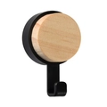Gancho de pared minimalista con madera clara redonda y soporte de metal negro mate en J - Gancho Único / Negro