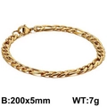 Hip hop gold stainless steel NK link chain bracelet, size 200x5mm and weight 7g - Gold Color Figaro Chain (KB126635-Z)