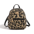 Detail of mini leopard print canvas backpack with black leather trim and gold hardware - Leopard Print