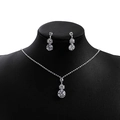 Silver flower bridal jewelry set with zircon necklace and teardrop tassel earrings - E4179-1 Silver Round Main Stone Floral Set