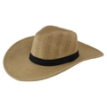 Cappello da cowboy in paglia di grano stile western con fascia nera e tesa larga - Taglia Unica 58cm Circonferenza / Falda Larga Cowboy Griglia Fine - Cachi