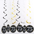 Decorazioni a spirale per il 75° compleanno in nero, oro e argento per feste - Età 75 Spirali Singole Nero Oro Argento
