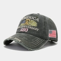 Detail of USA 250th anniversary embroidery and flag patch on washed gray baseball cap - Style B Baseball Cap Army Green