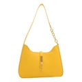 Minimalist yellow leather underarm bag with gold metal buckle and chain detail - Yellow