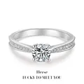 Elegant four-prong round cut moissanite ring in silver finish with pavé set band - Classic Four-pronged 1-carat Ljz-48 / Adjustable Open