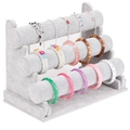 Three-tier gray velvet jewelry stand for bracelet and watch display on white backdrop - 3 Tier Grey Velvet