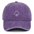 Vintage washed purple cotton baseball cap with white spade embroidery on plain background - Purple