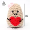 Handmade crochet beige doll with pink bow holding red heart cute knitted mascot - Khaki Knitted Potato With Heart Bow Blush